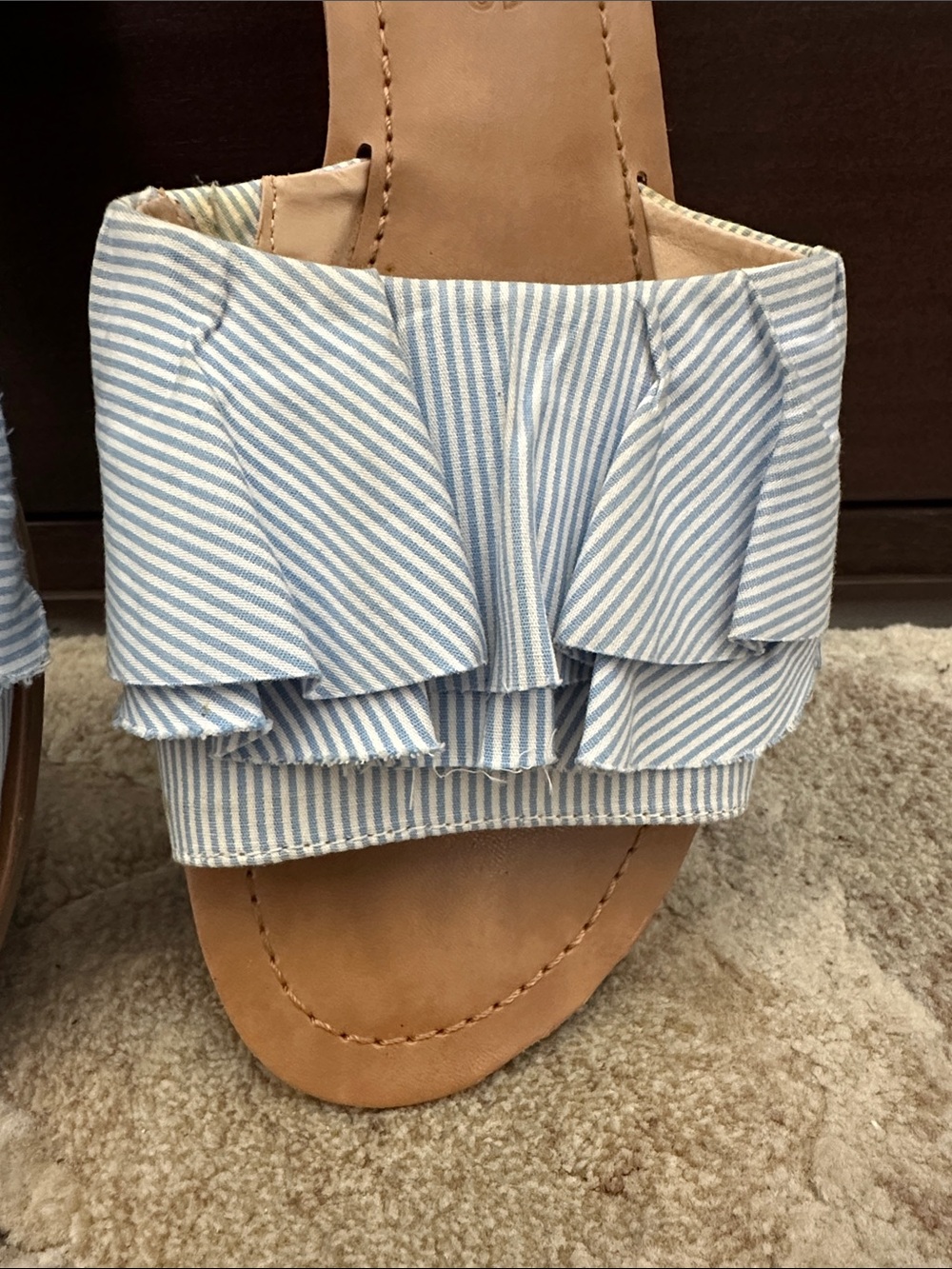 Joe Fresh Blue Striped Ruffle Slide Sandals - Picture 4 of 11